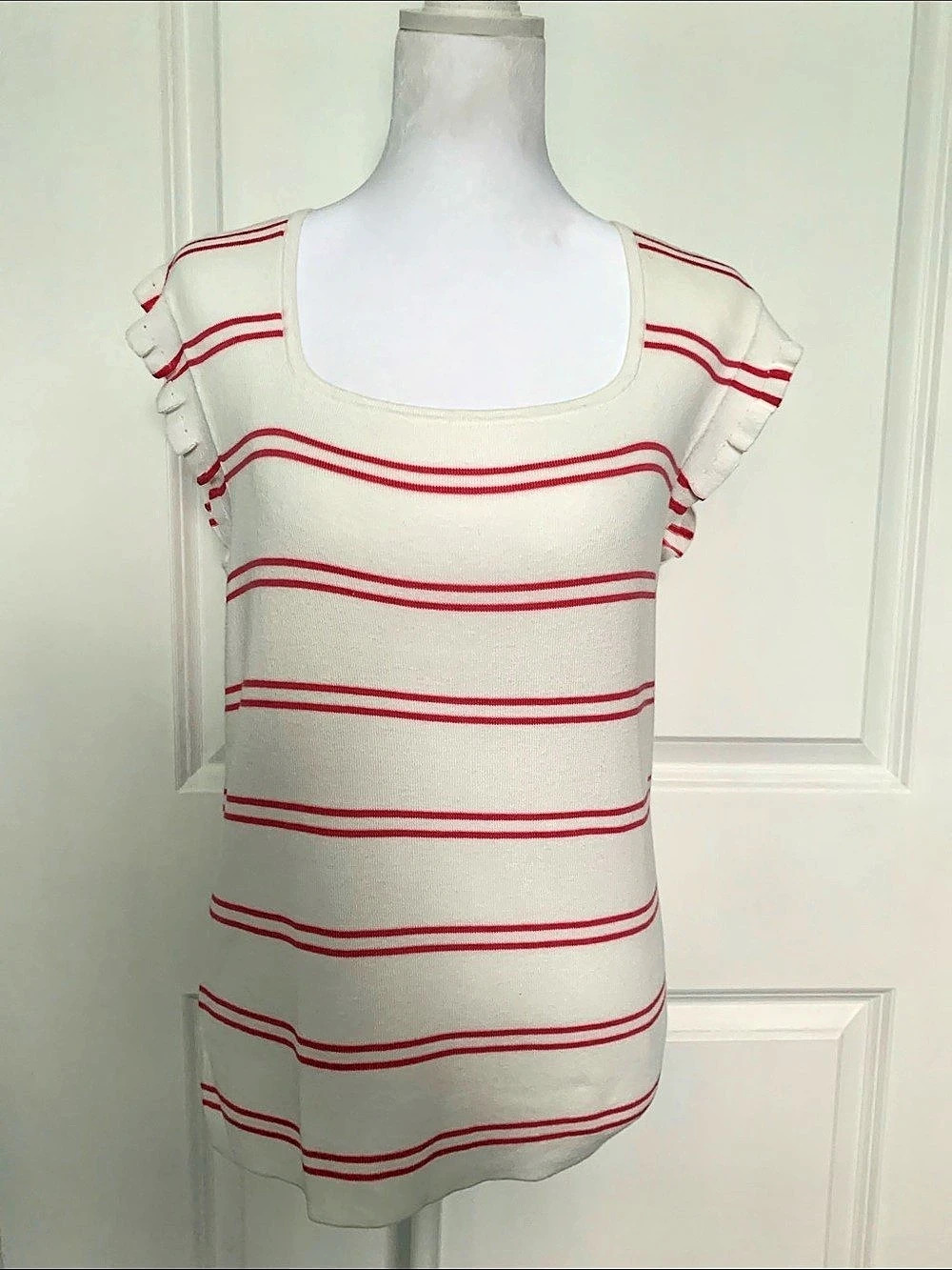 Talbots Striped Short Sleeve Top in White & Pink Size Medium NWT